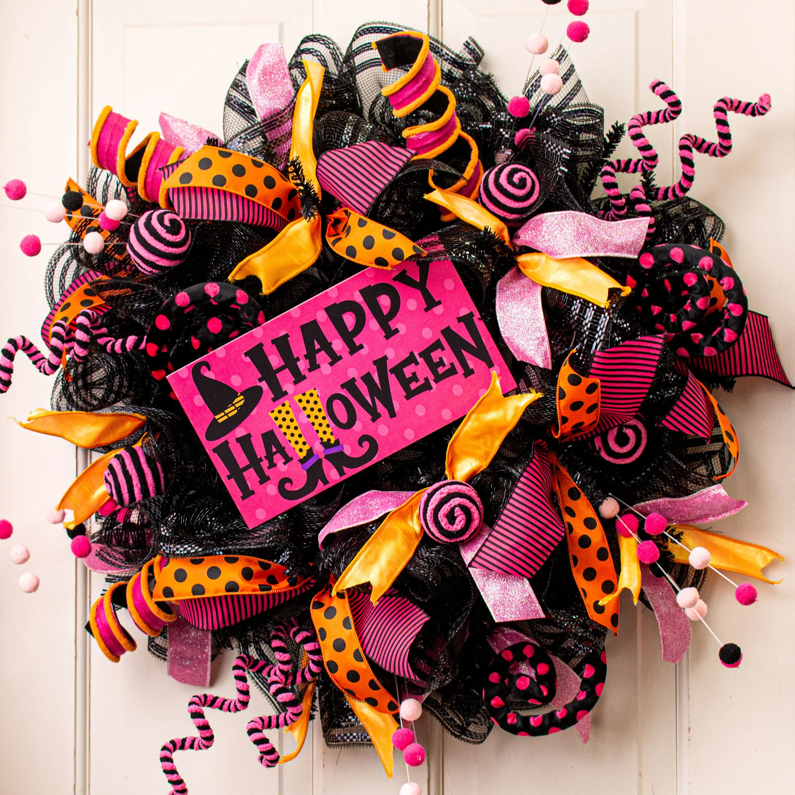 10" Waterproof Sign: Pink Happy Halloween Witch Legs