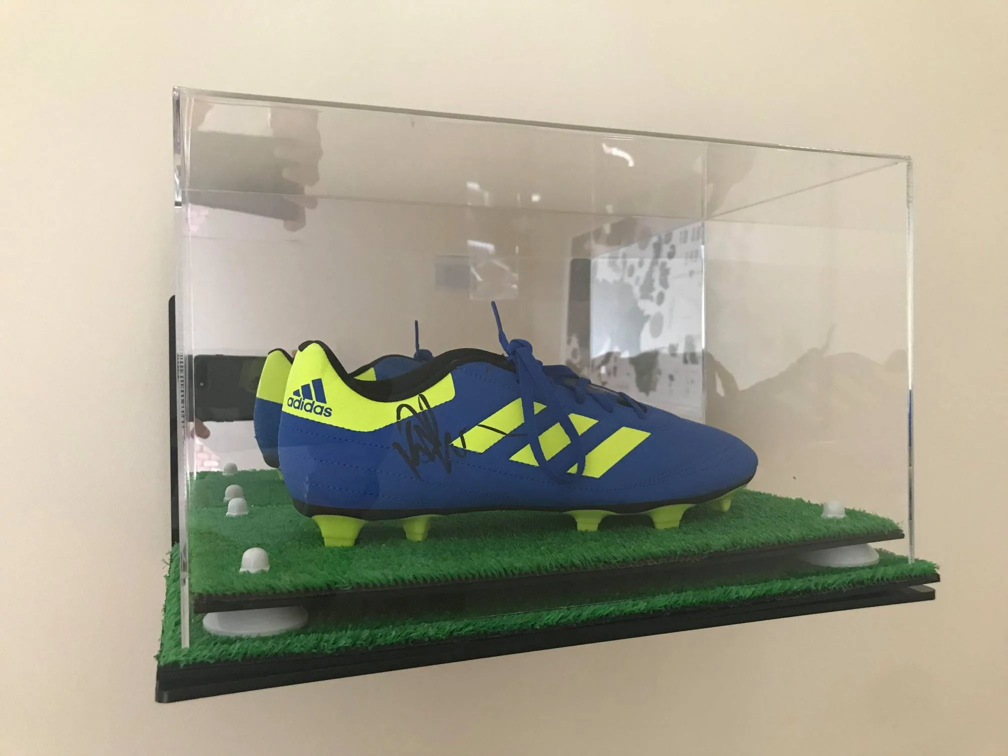 Acrylic Large Single Shoe Display Case for Basketball Shoe, Soccer, Football Cleat - 15x8x9 Mirror Wall Mounts (V11/A013)