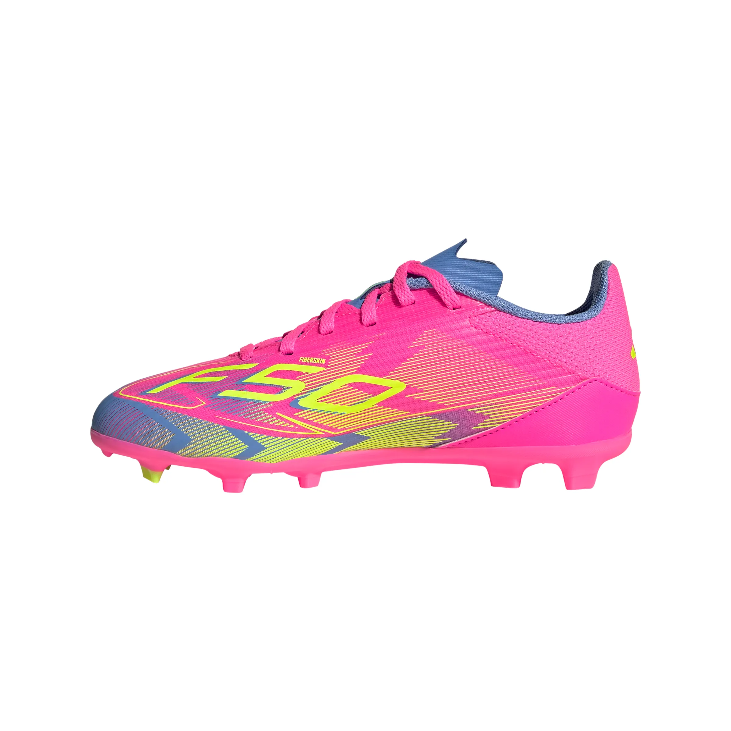 adidas F50 League Junior FG Firm Ground Soccer Cleats -  Lucid Pink/Lucid Lemon/Blue Fusion