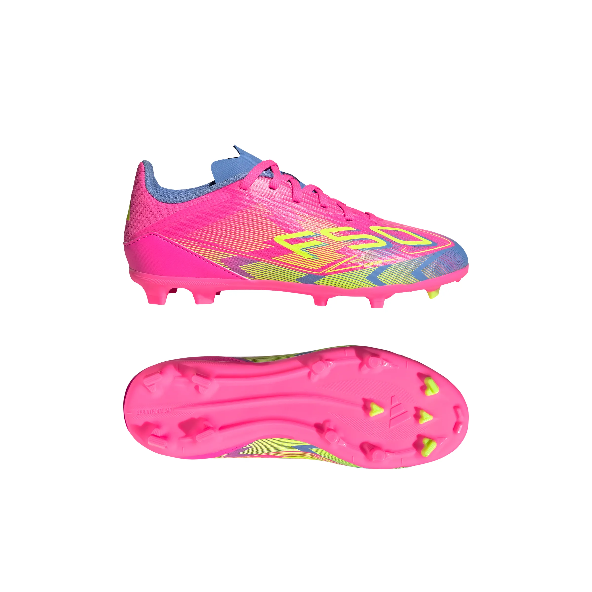 adidas F50 League Junior FG Firm Ground Soccer Cleats -  Lucid Pink/Lucid Lemon/Blue Fusion