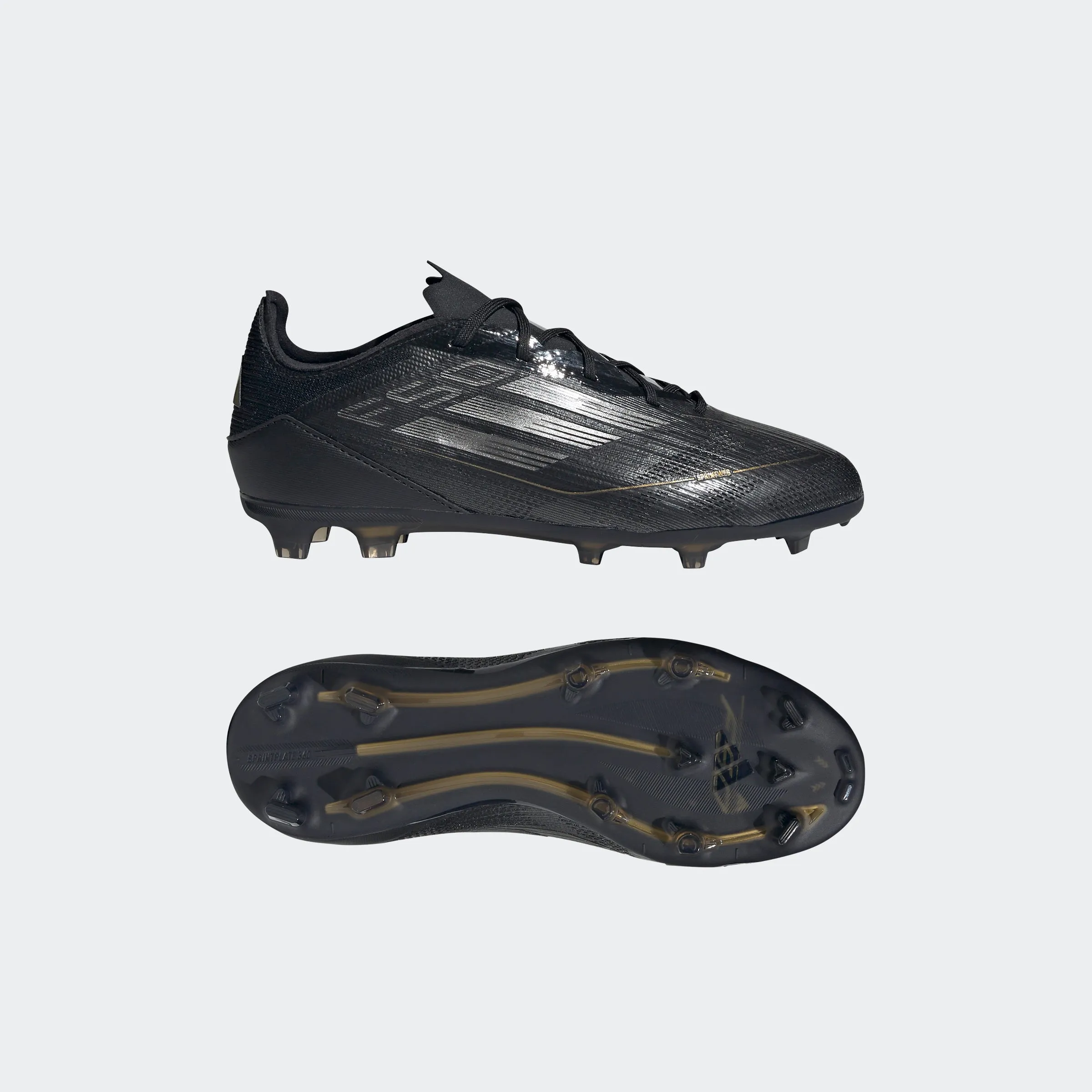 adidas F50 PRO Firm Ground Soccer Cleats | Core Black-Iron Metallic-Gold Metallic | Kid's Unisex