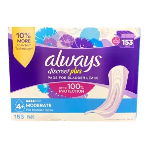 Always Discreet Incontinence Pads, Moderate Absorbency (153 Count)