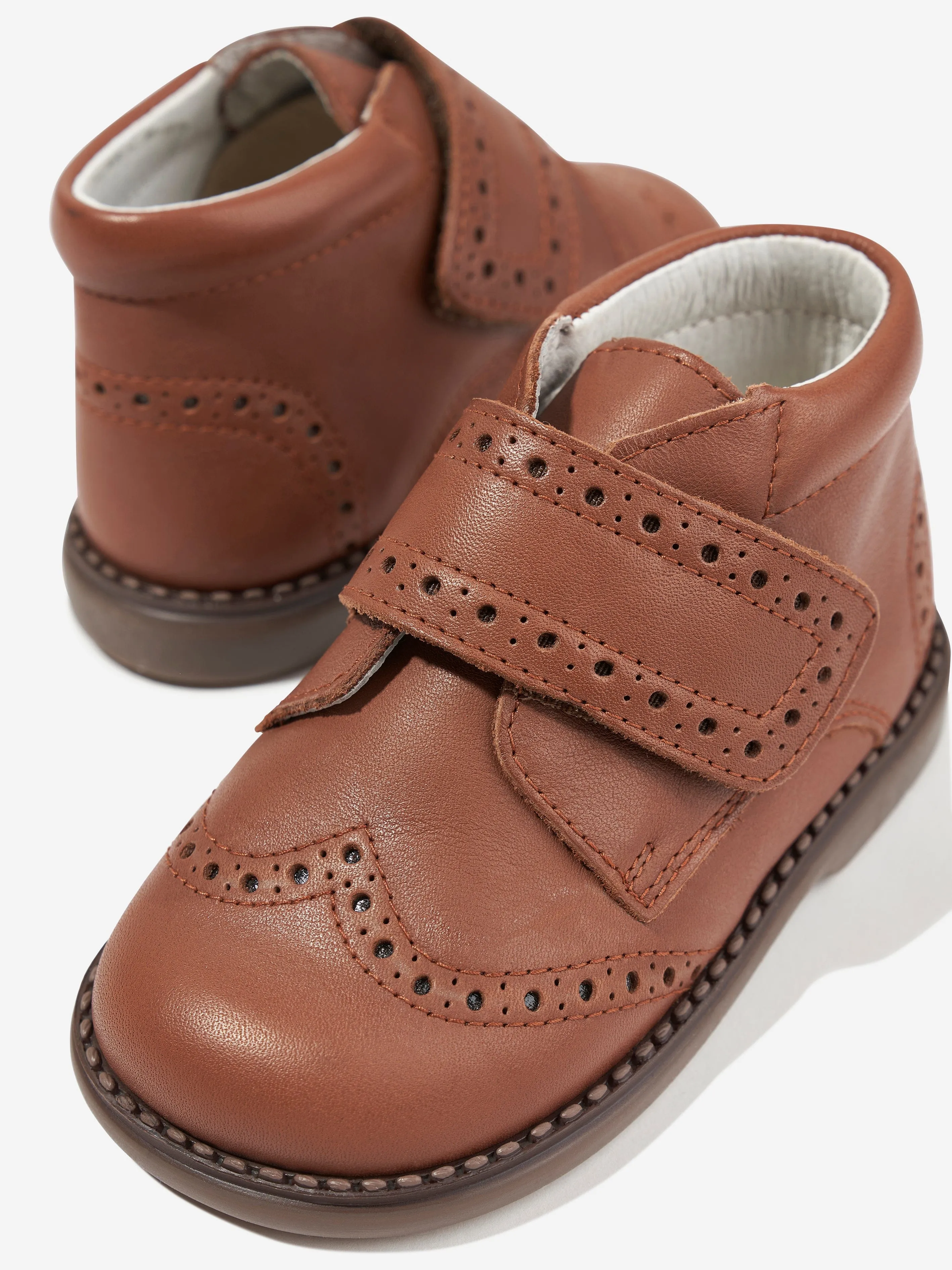 Andanines Kids Leather Velcro Strap Boots in Brown