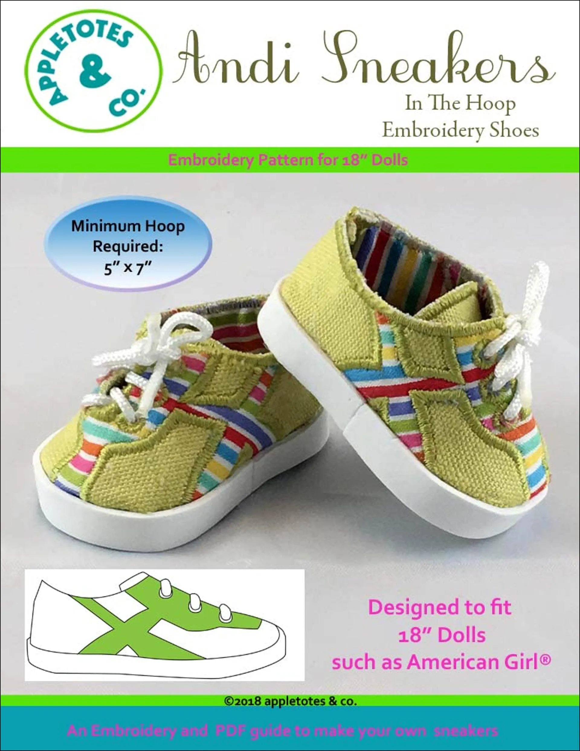 Andi Sneakers ITH Embroidery Pattern for 18 Inch Dolls