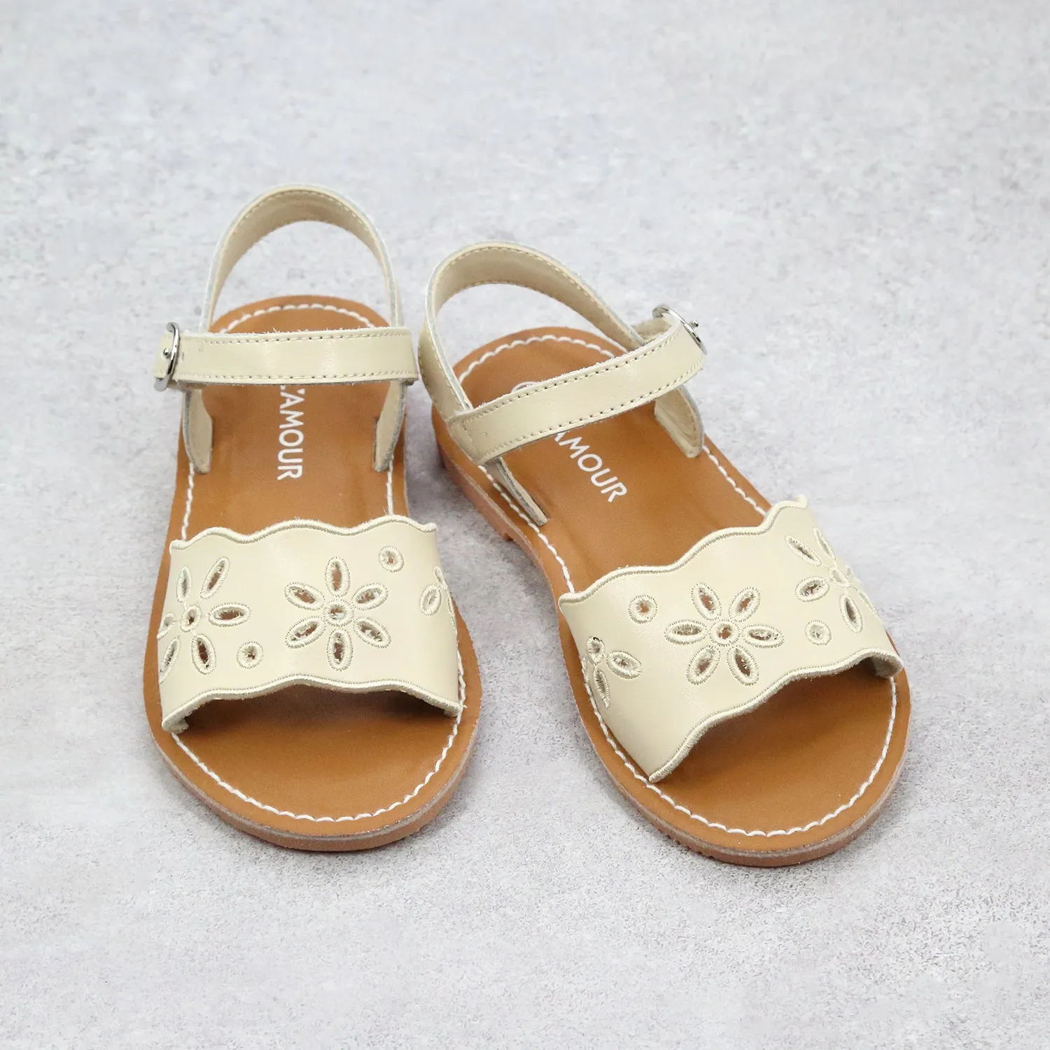 Augusta Girls Embroidered Open Toe Leather Sandal