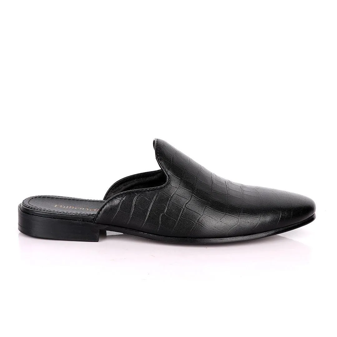 Billionaire Full Crocodile Half Shoe-Black