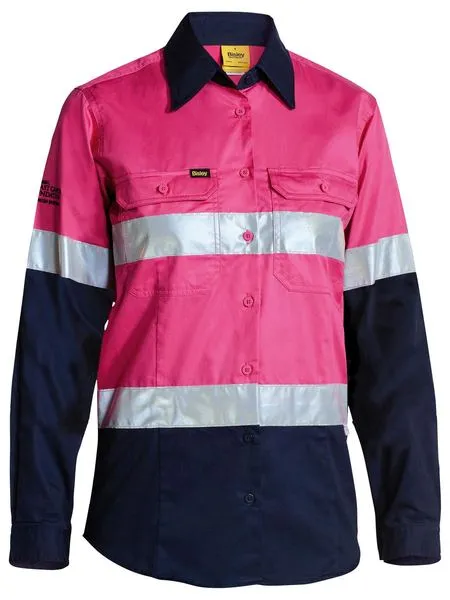 Bisley Womens 3M Taped Two Tone Hi Vis Cool Lightweight Shirt - Long Sleeve (BL6896)