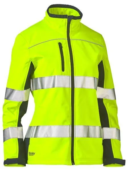 Bisley Womens Taped Two Tone Hi Vis Soft Shell Jacket (BJL6059T)