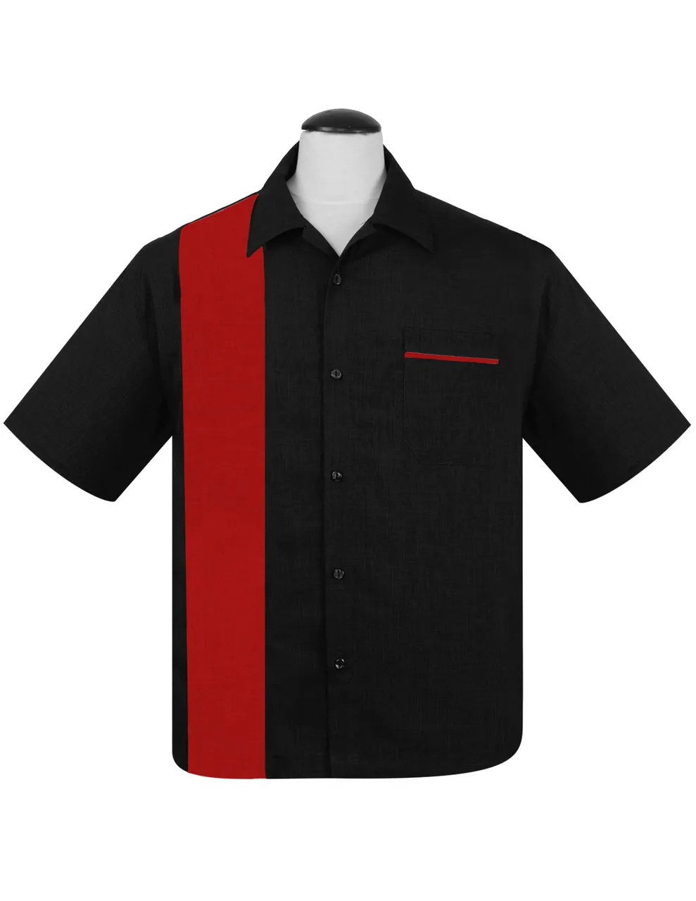 Black & Red Poplin Single Panel Bowling Shirt