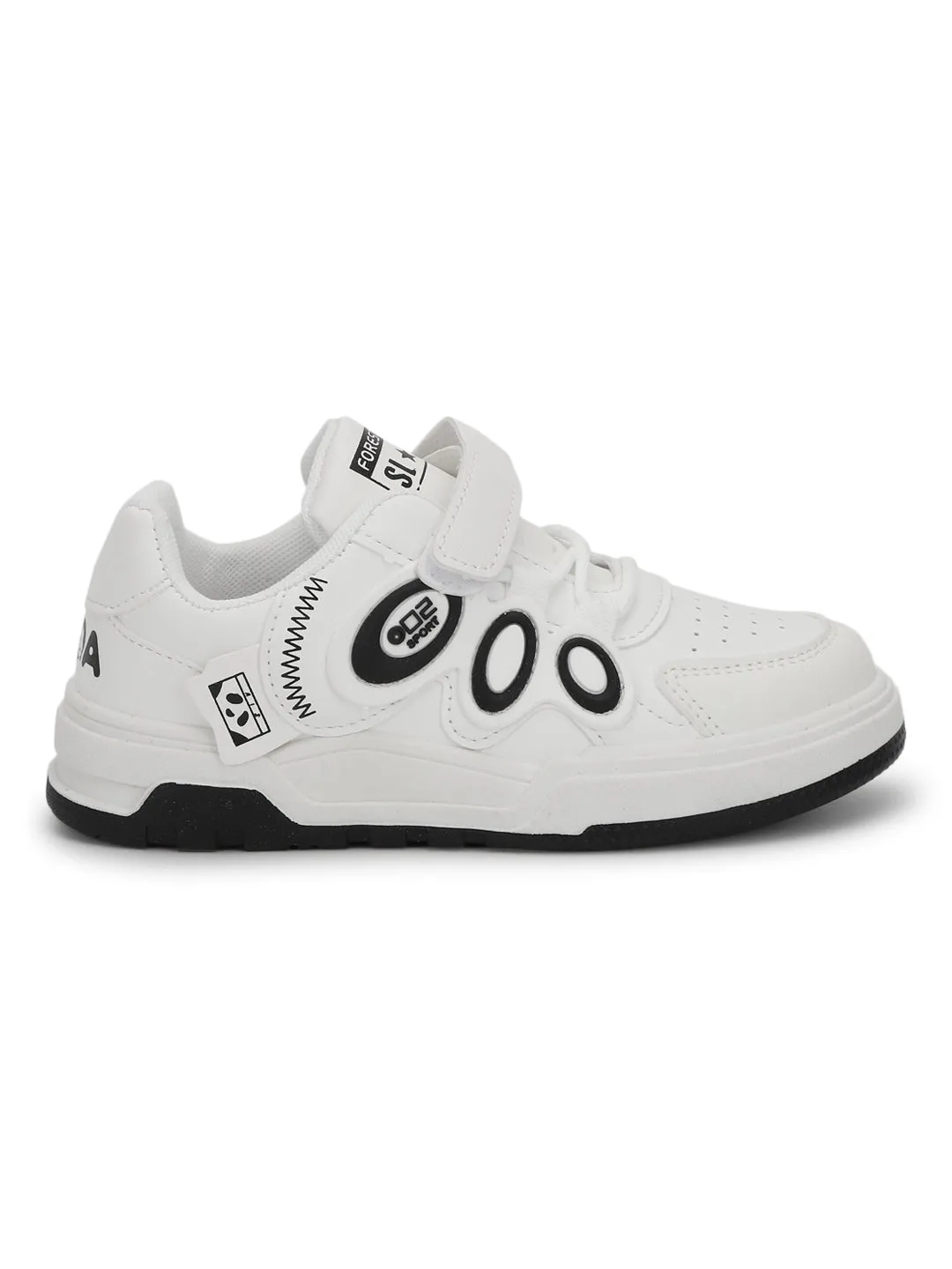 Black White PU Stylish Velcro Sneakers For Kids-Unisex (TC-RS3649-A-BLKWHT)