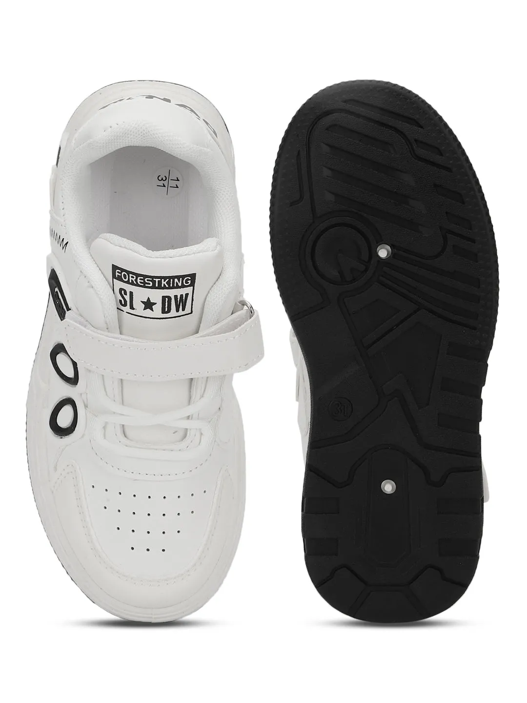 Black White PU Stylish Velcro Sneakers For Kids-Unisex (TC-RS3649-A-BLKWHT)