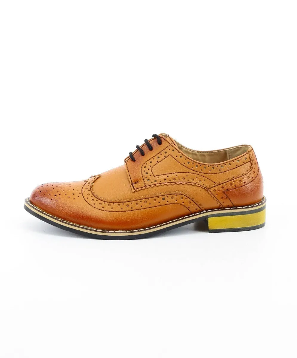 Boys Lace Up Leather  Brogue Shoes - Tan Brown