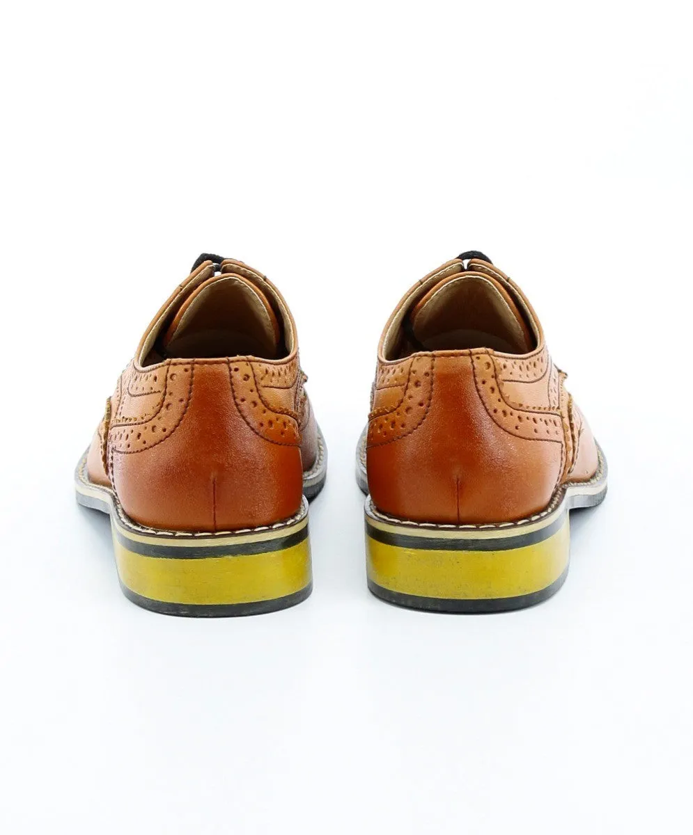 Boys Lace Up Leather  Brogue Shoes - Tan Brown