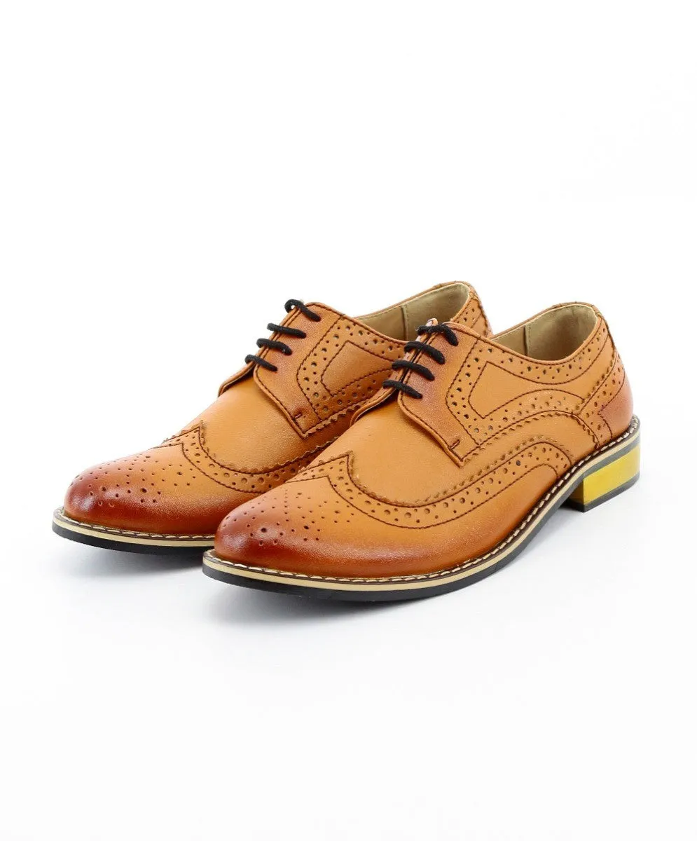 Boys Lace Up Leather  Brogue Shoes - Tan Brown