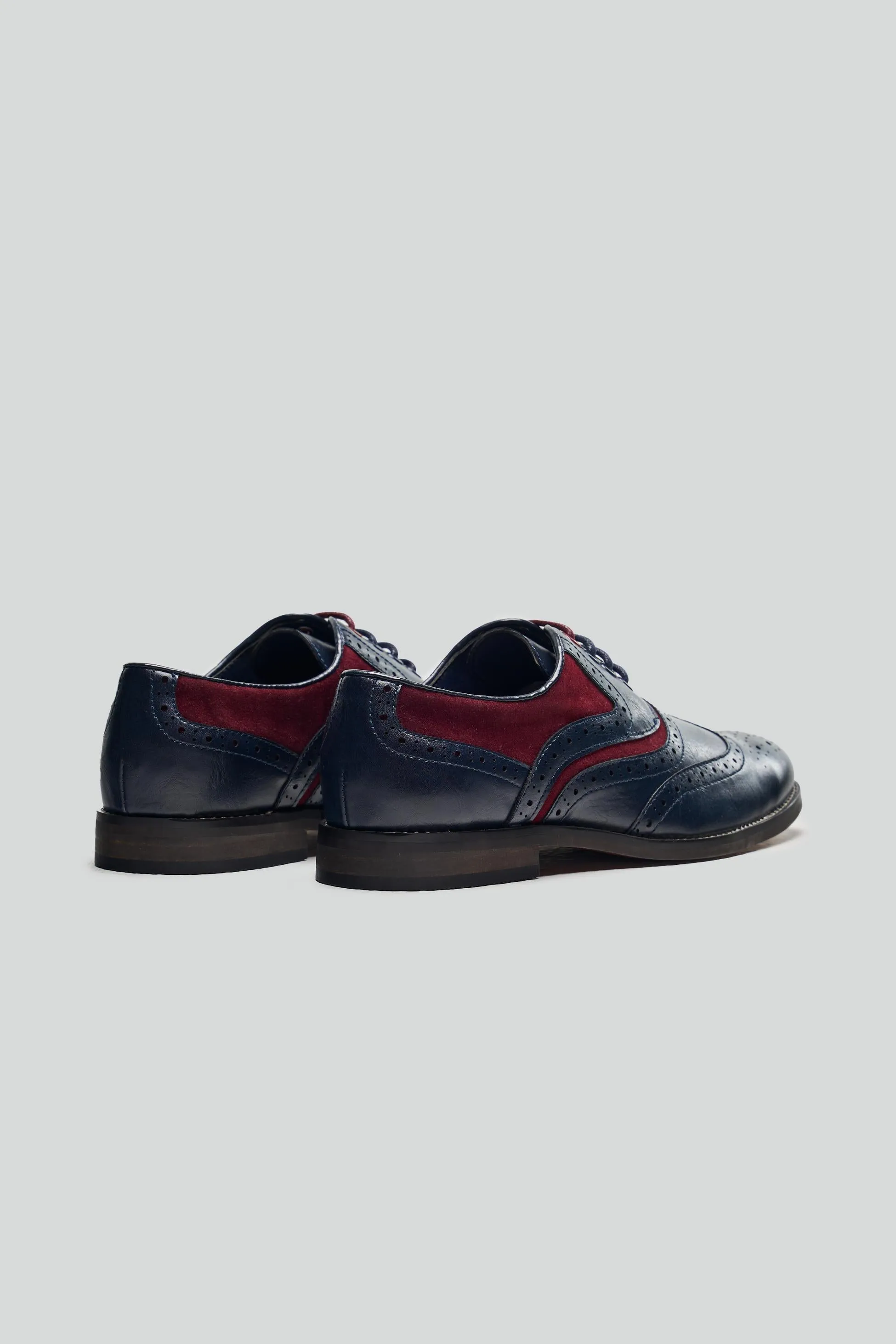 Boys Lace Up Oxford Brogue shoes - RUSSEL - Navy Blue - Red