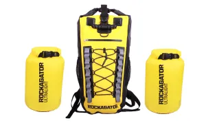 BUNDLE SPECIAL Rockagator Hydric Series 40 Liter Yellow Jacket Waterproof Backpack & 2 15-Liter DRY BAGS