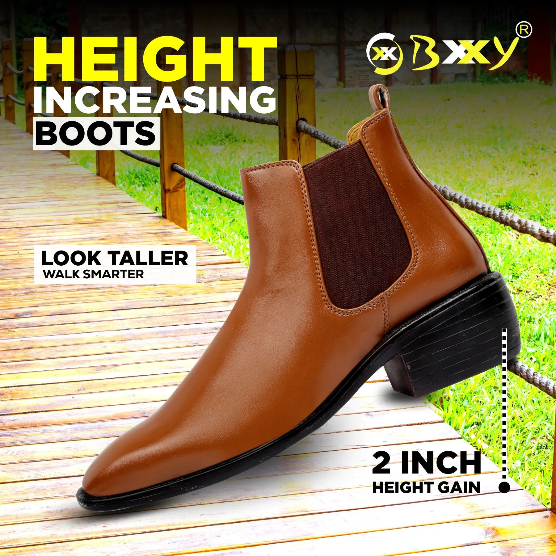 Bxxy's 2 Inch Hidden Height Increasing Faux Leather Chelsea Boots for Men