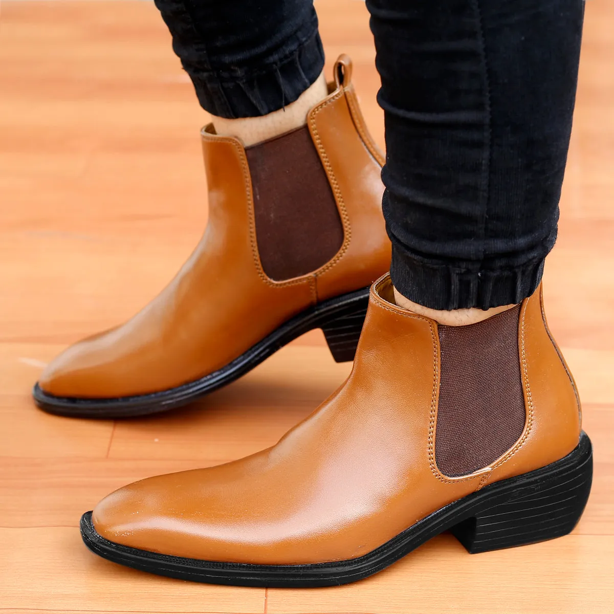 Bxxy's 2 Inch Hidden Height Increasing Faux Leather Chelsea Boots for Men