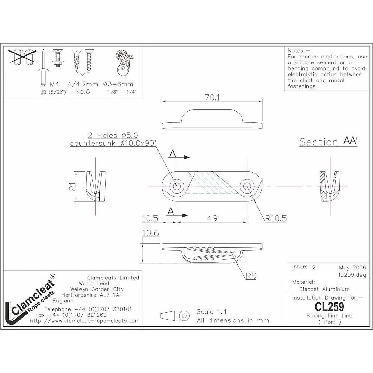 Clamcleat ® Racing Fine Line (Port) Silver