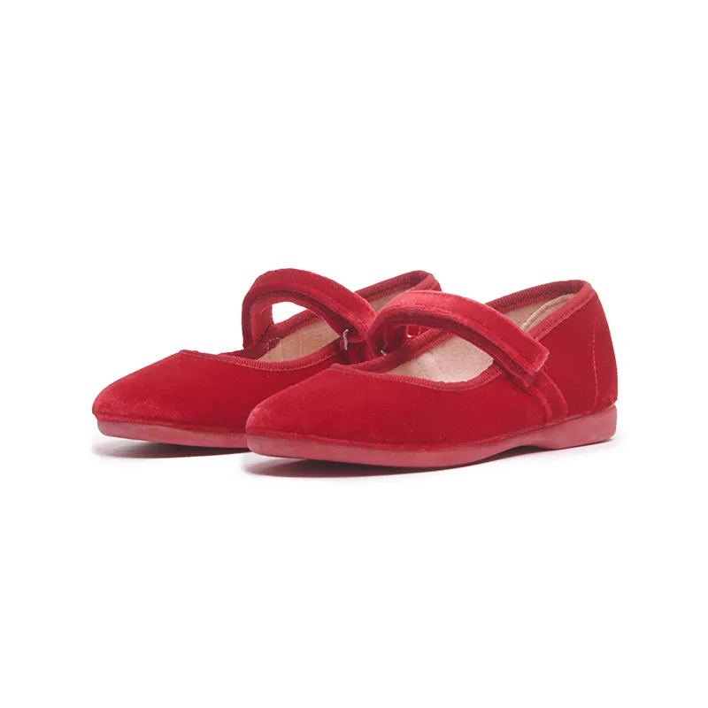 Classic Velvet Mary Janes in Red by childrenchic