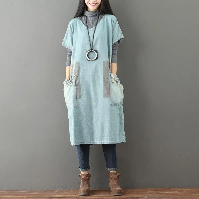 Color Block Denim T-shirt Dress