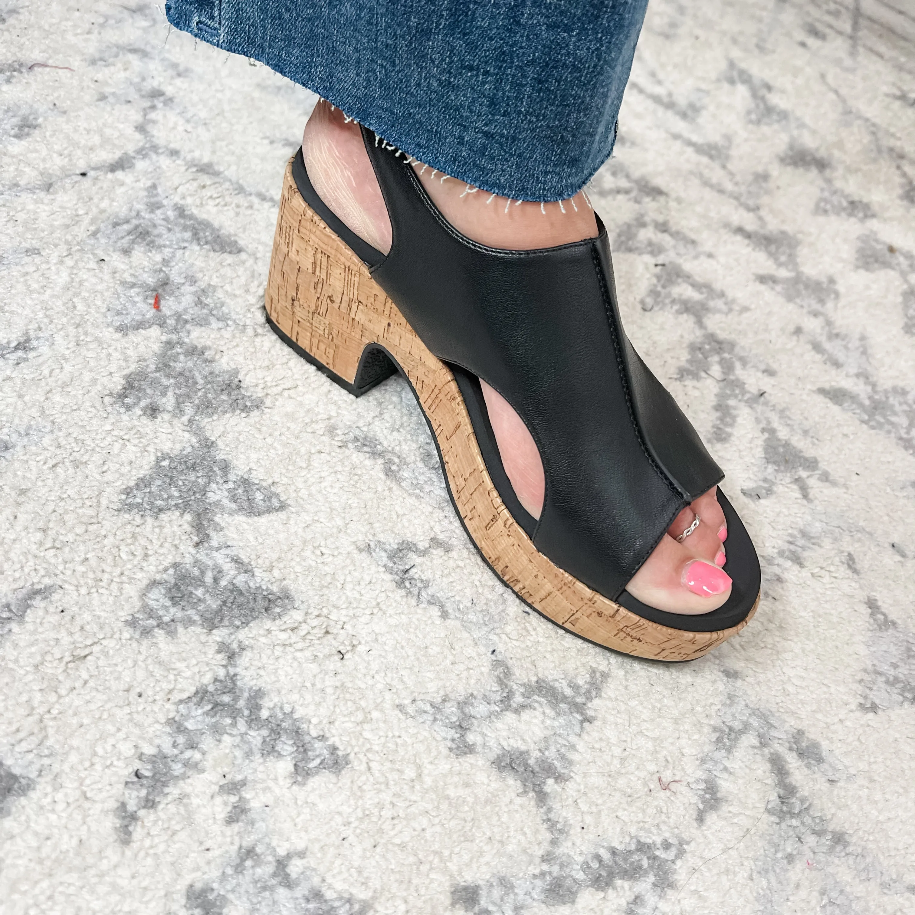 Corkys "Miss Carley" Cork Block Heel Sandal (Black)