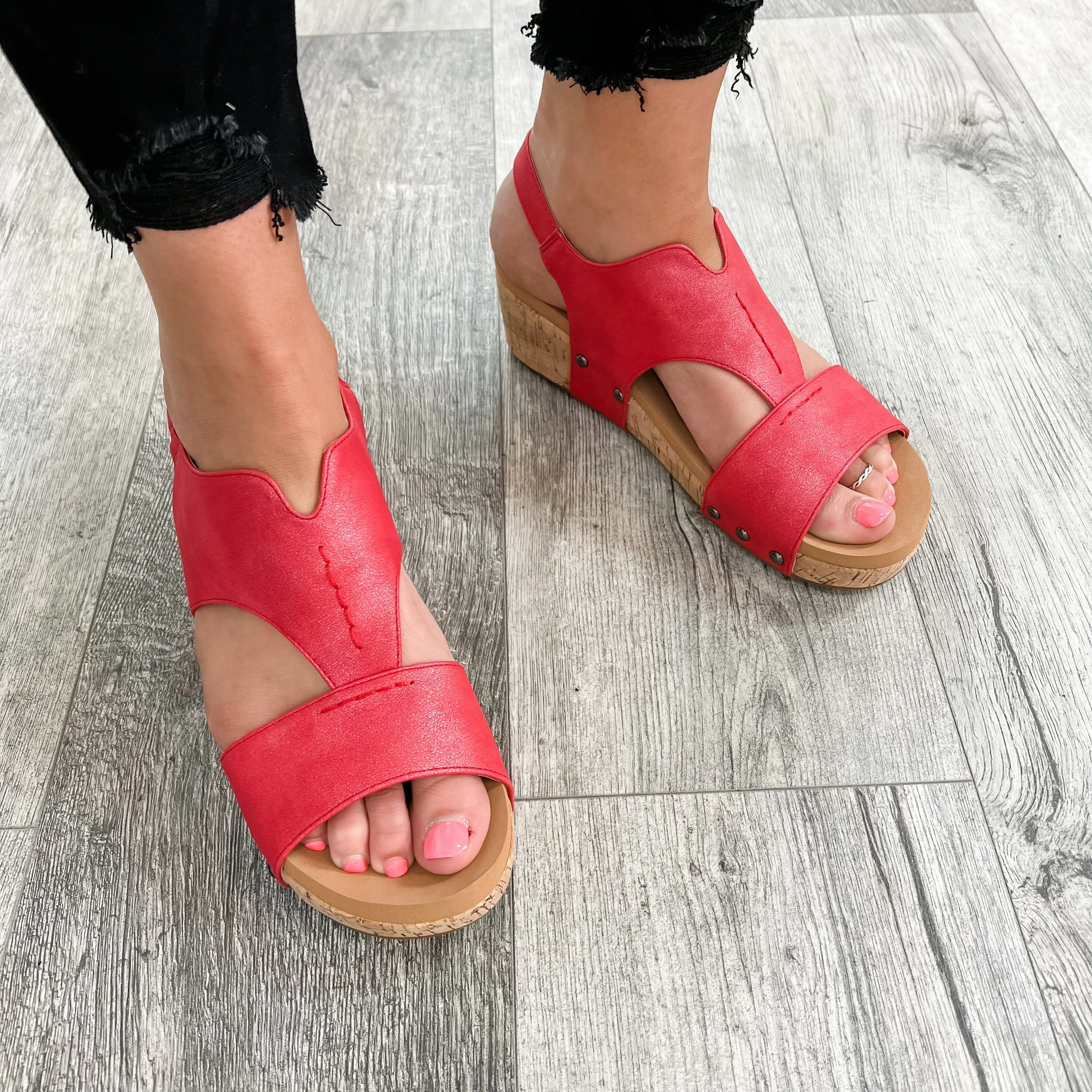 Corkys "Refreshing" Cork Wedge Sandal (Red)