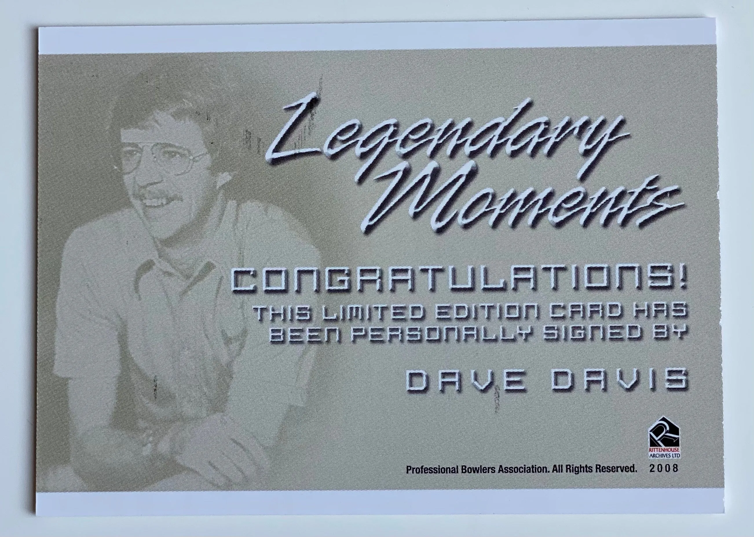 Dave Davis 2008 Rittenhouse PBA Legendary Moments Autograph Bowling Card