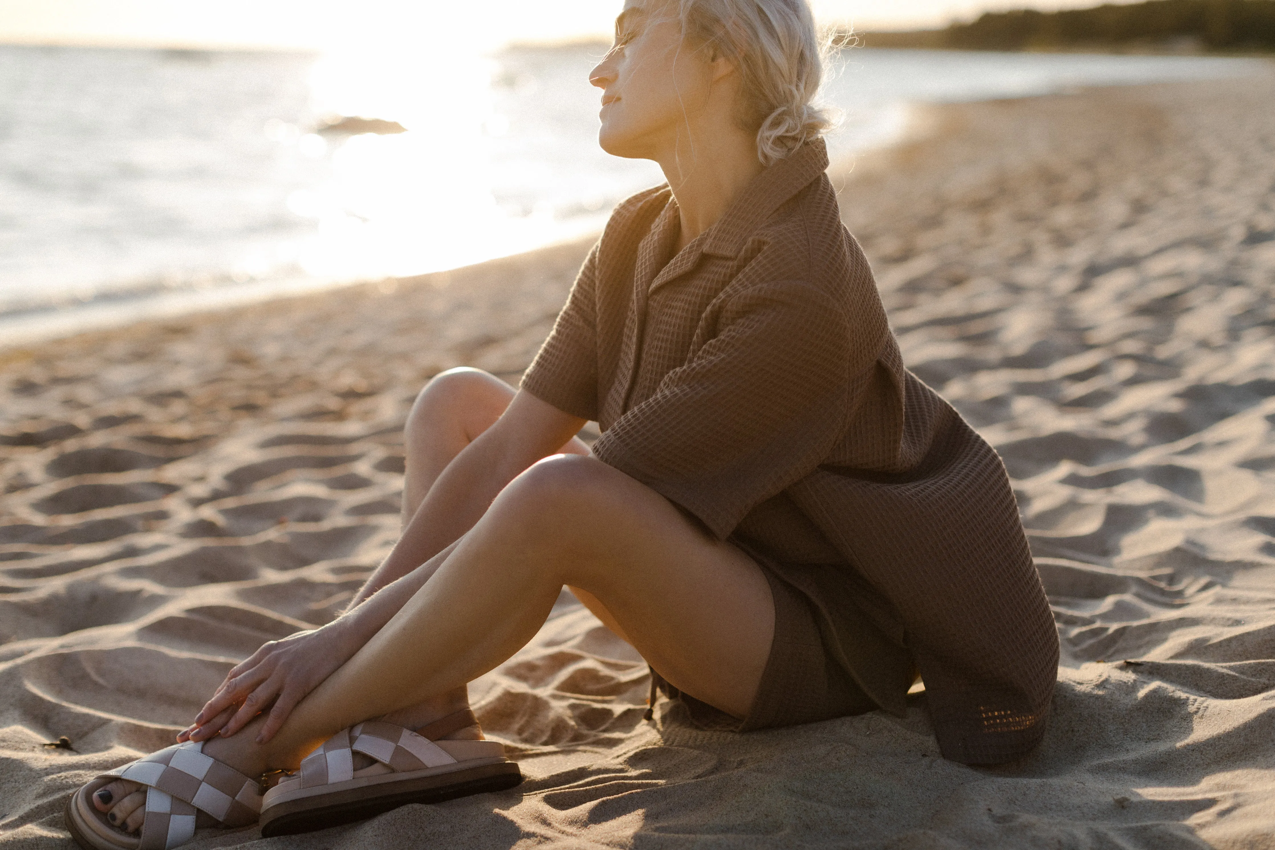 DUDE Oversized Bowling Shirt - Cocoa Waffle