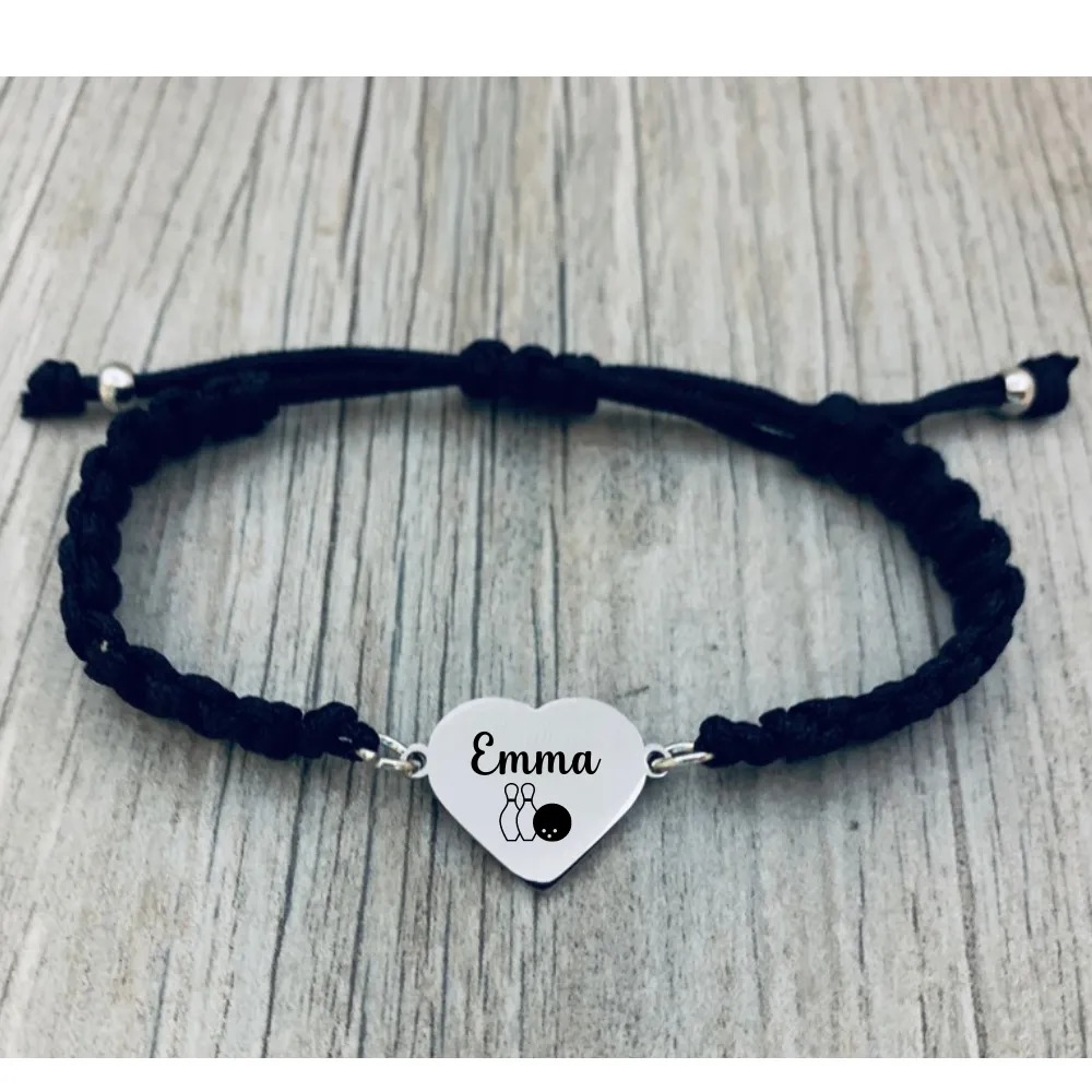 Engraved Bowling Heart Rope Bracelet