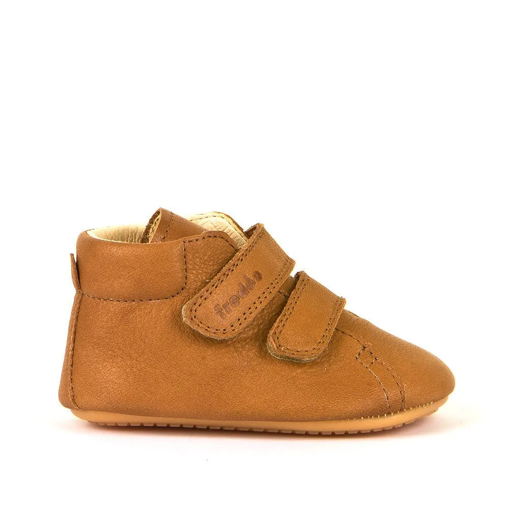 Froddo: Double Velcro Pre-Walker Shoes - Cognac Brown Leather