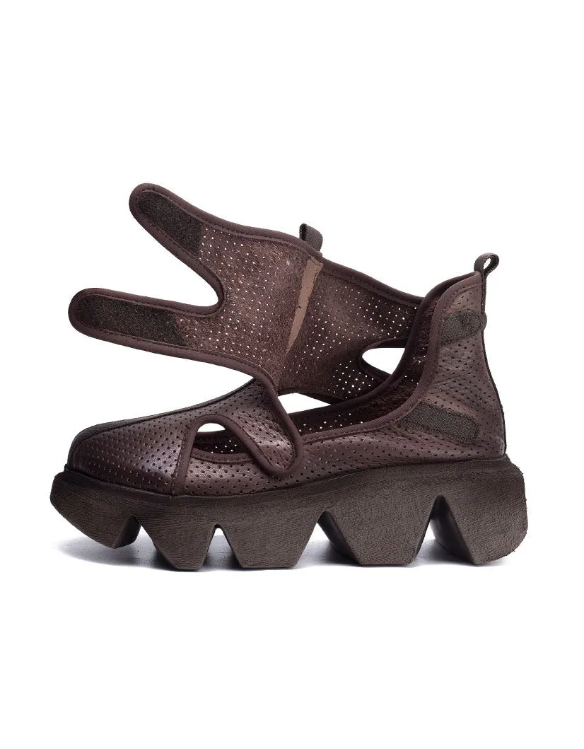 Front Velcro Hollow Retro Platform Cut-out Sandals