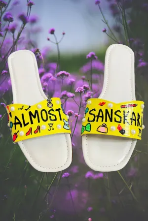 FUNKY N TRENDY hand crafted painted flats / handpainted flats / quirky flats/almost sanskari flats / yellow flats /slids / haldi theme flats