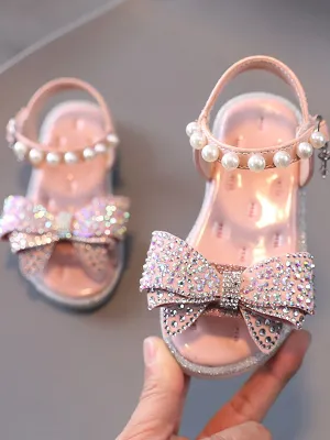 Girls Can't Decide What Color Rhinestone Bow Sandals By Liv and Mia