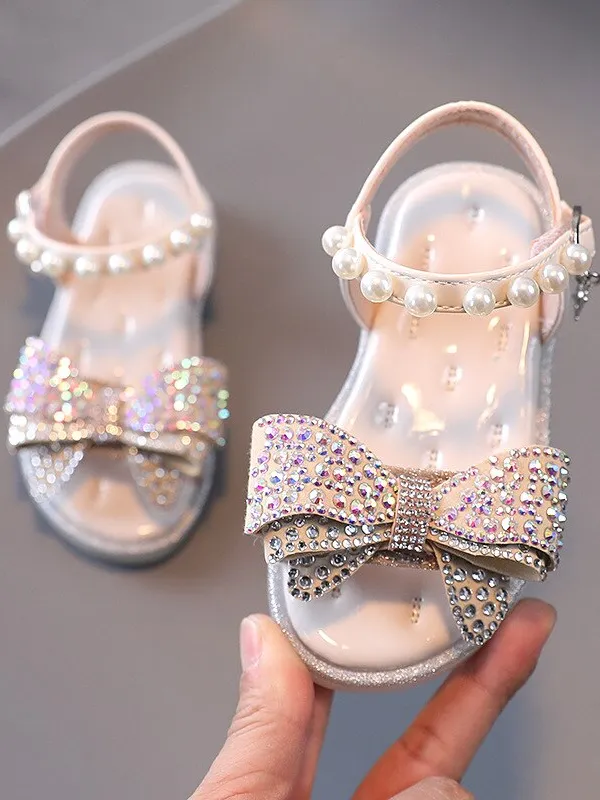 Girls Can't Decide What Color Rhinestone Bow Sandals By Liv and Mia