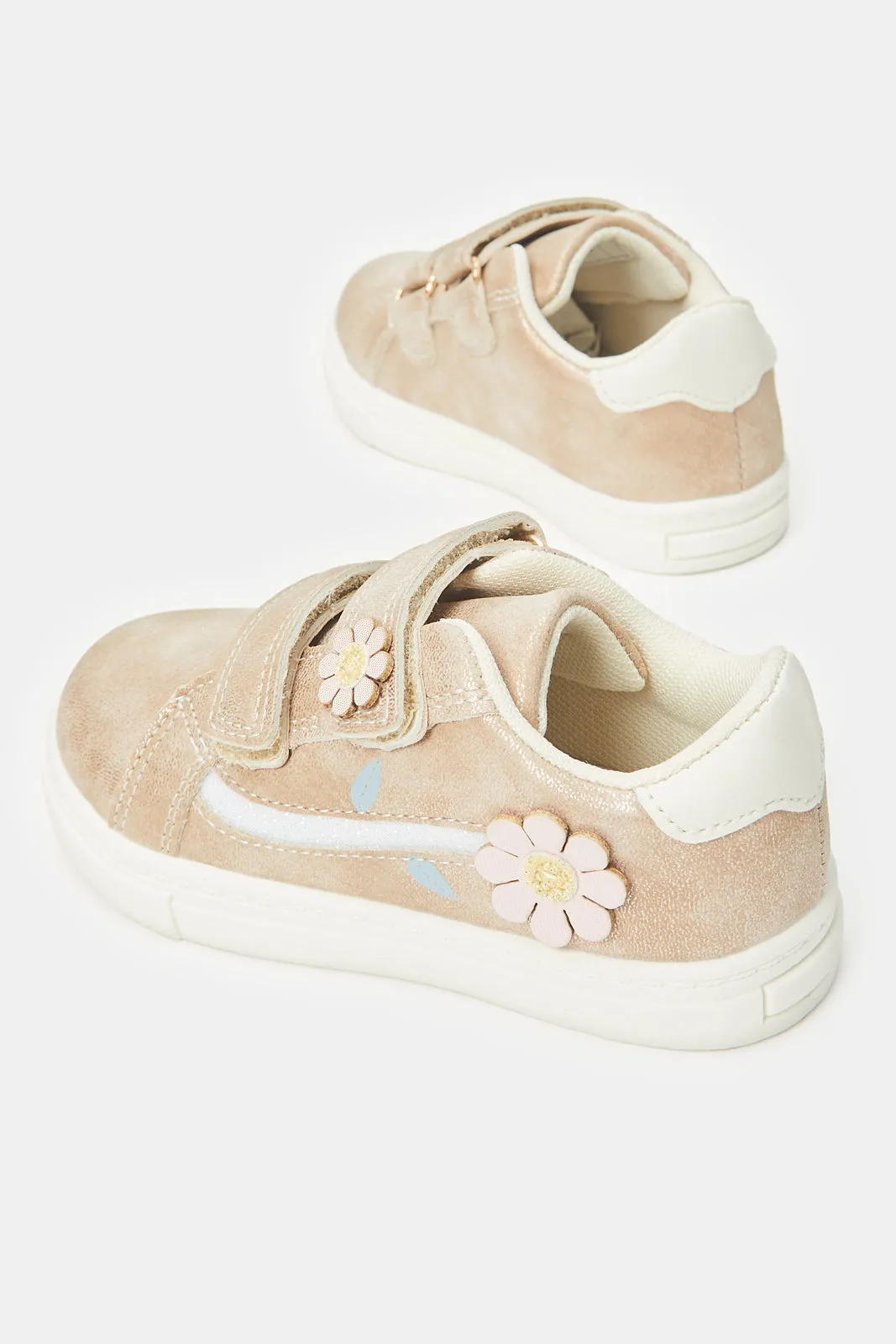 Girls Pink Floral Embellished Sneakers