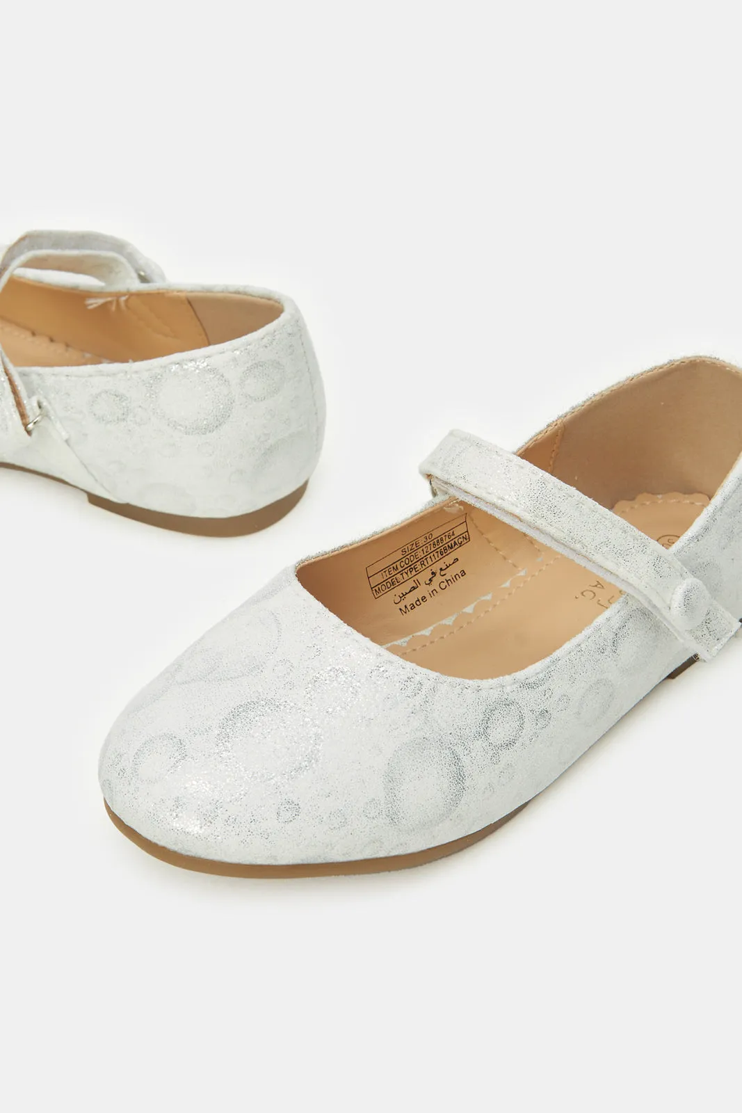 Girls Silver Velcro Ballerinas