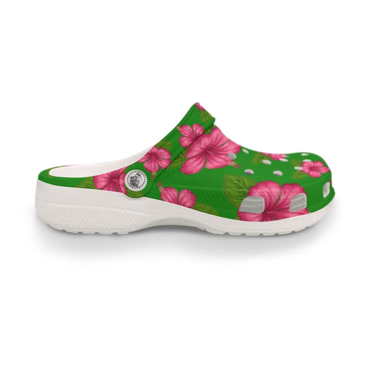 Graphic Pink Hibiscus Green Rubber Shoes up to size 12