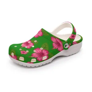 Graphic Pink Hibiscus Green Rubber Shoes up to size 12