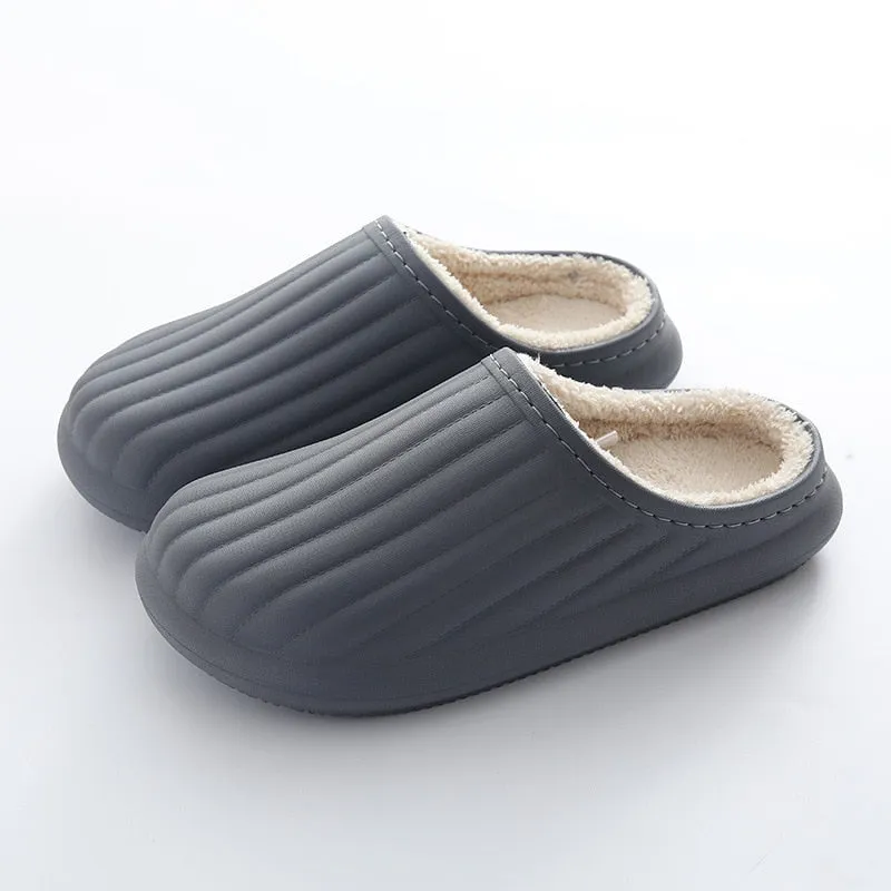 Hnzxzm EVA Waterproof Indoor Slippers Women Men Winter Platform Shoes Warm Plush Kitchen Working Slippers Female Male Home Floor Slides