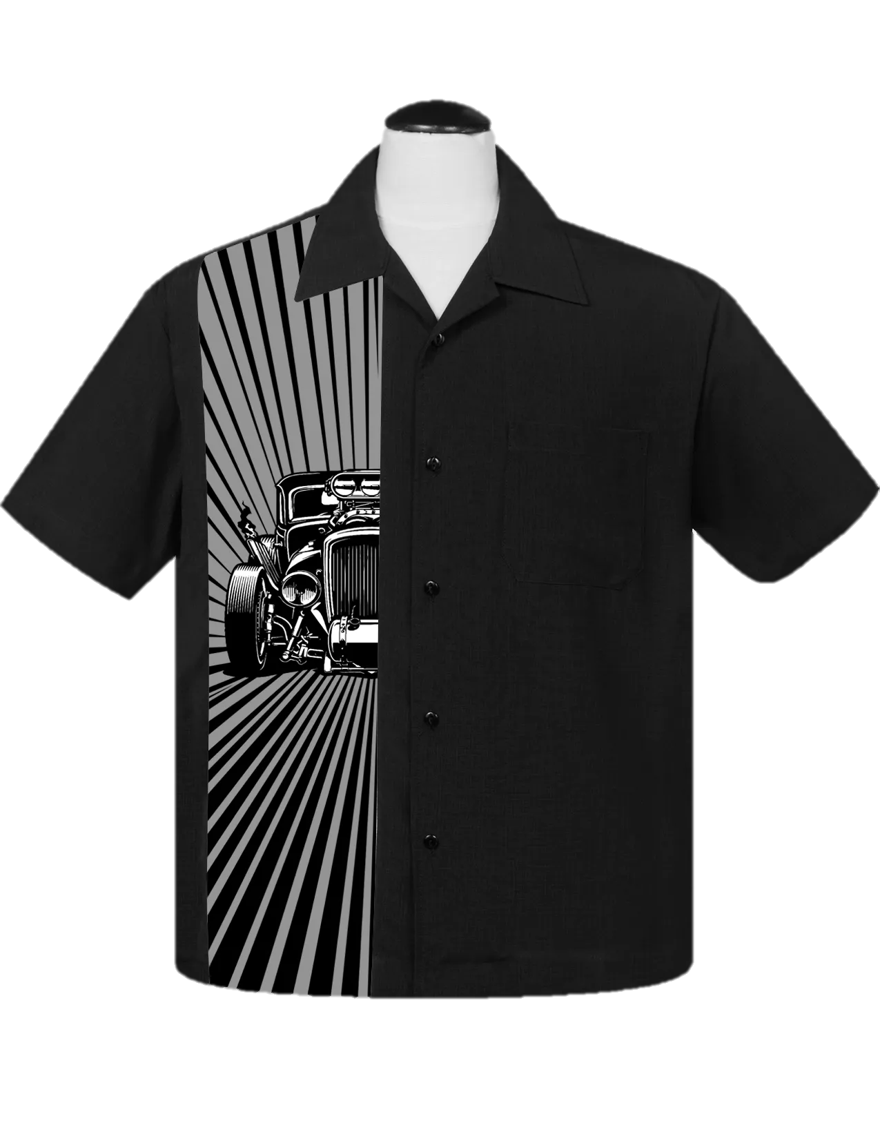 Hot Rod Burst Bowling Shirt in Black