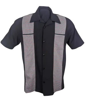 Houndstooth Panel Bowling Shirt in Black