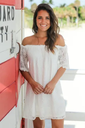 Ivory Lace Off Shoulder Short Dress