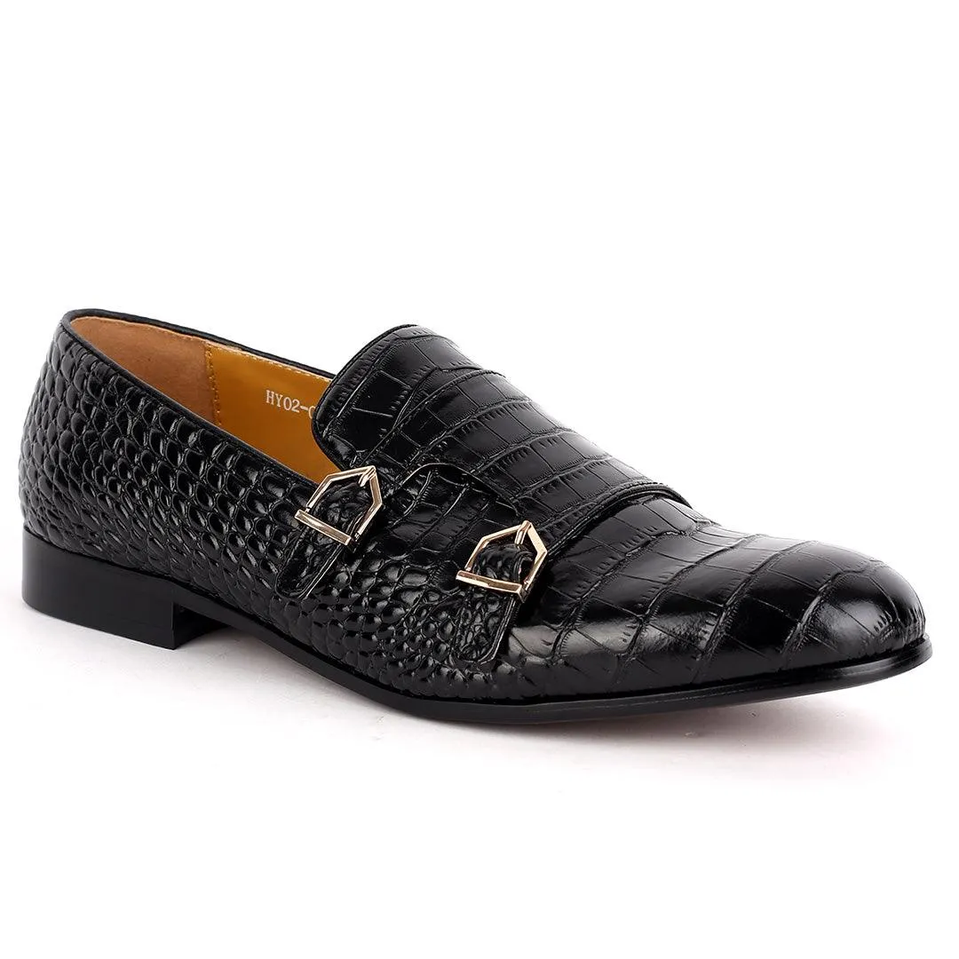 J.M Weston Black Croc Designed Mock Shoe