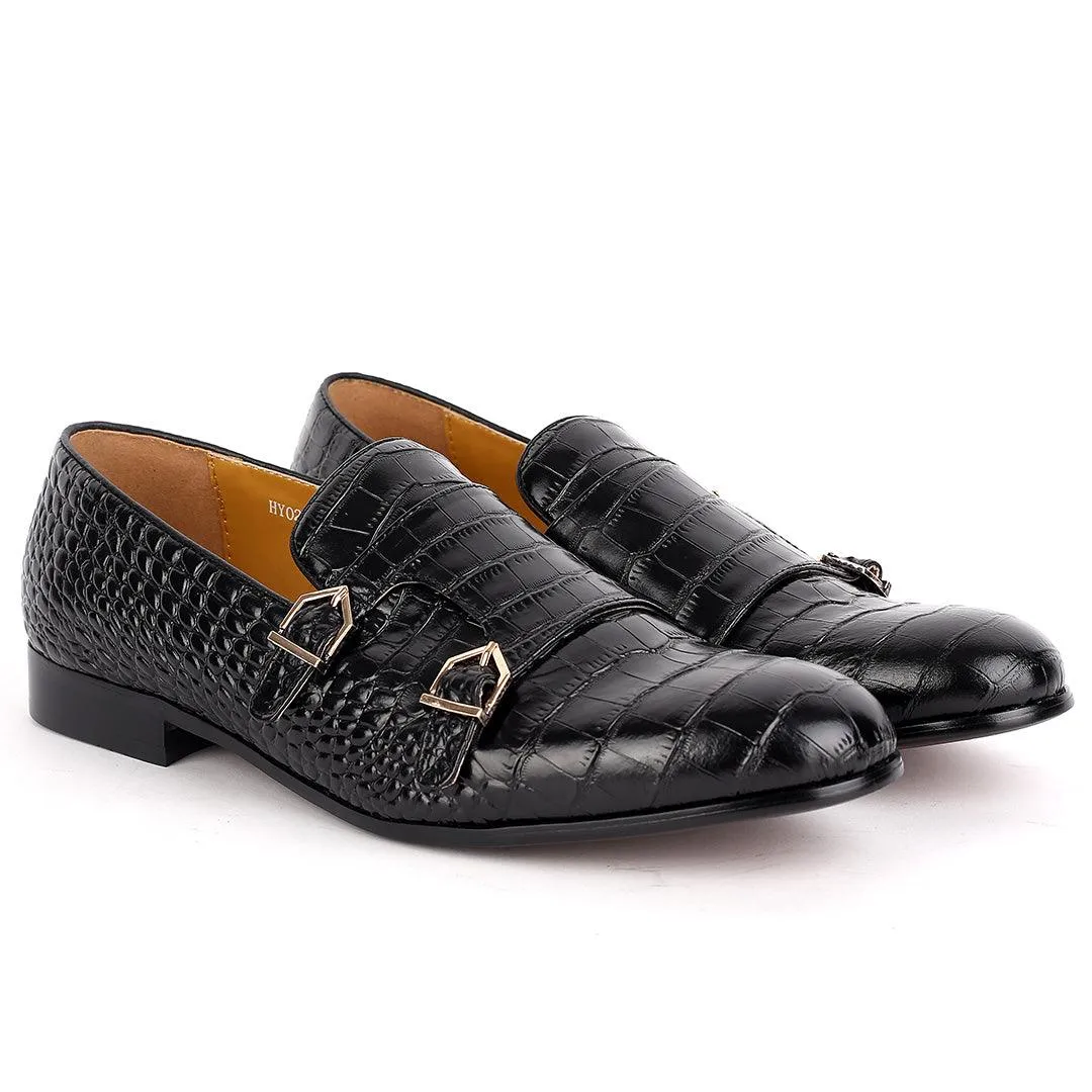 J.M Weston Black Croc Designed Mock Shoe