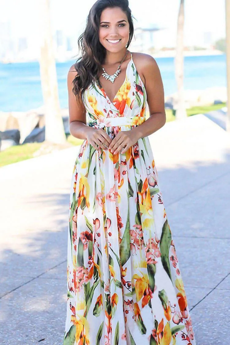 Joskaa Cross Back Boho Printed Maxi Beach Dress