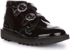 Kickers Kick Hi Velcro Bloom In Black Patent For Infants