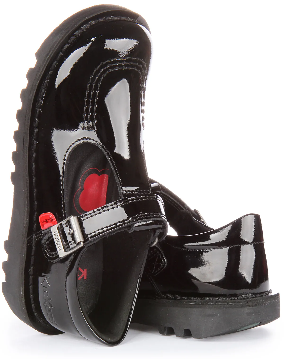 Kickers Kick T Bar Velcro In Black Patent For Junior