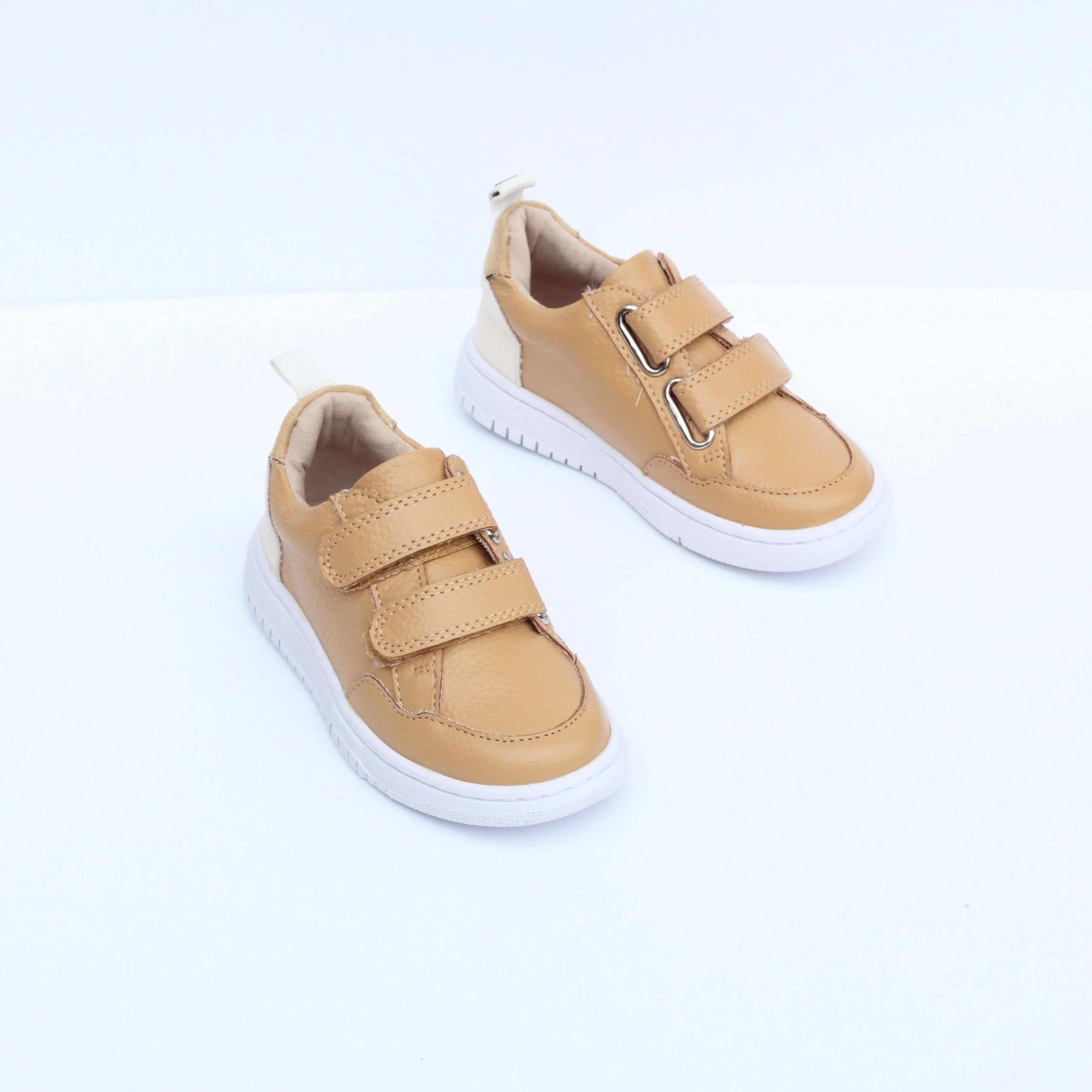 Kipos Vegan Leather Velcro Kids Sneakers | Tan