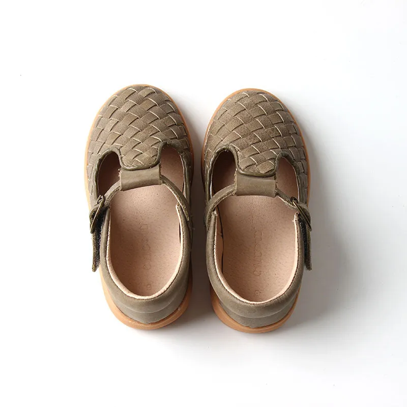 Leather Woven T-Bar | Color 'Cactus' | Hard Sole